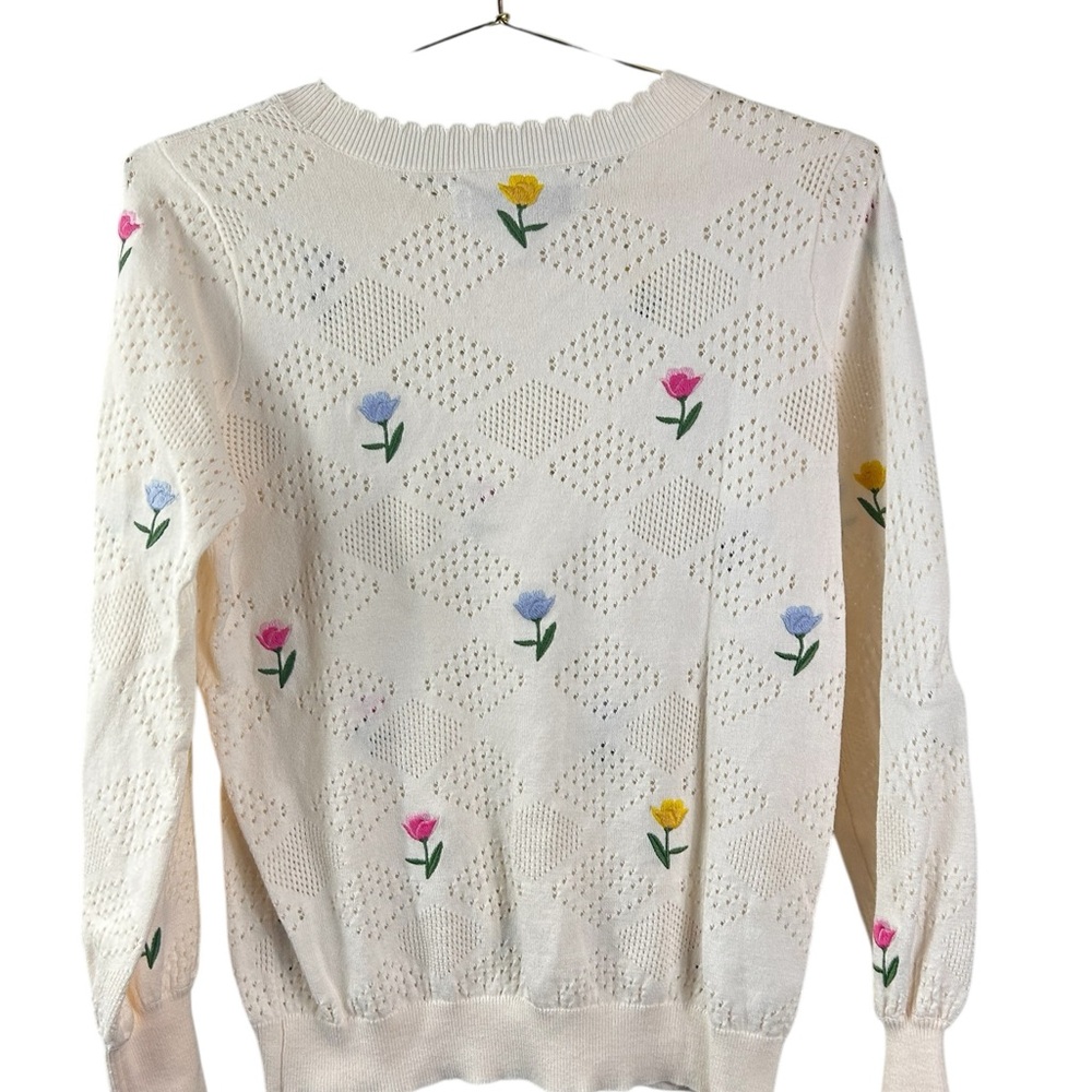 Loft Floral Draped Sleeve Sweater made of 100% cotton - Picture 4 of 8